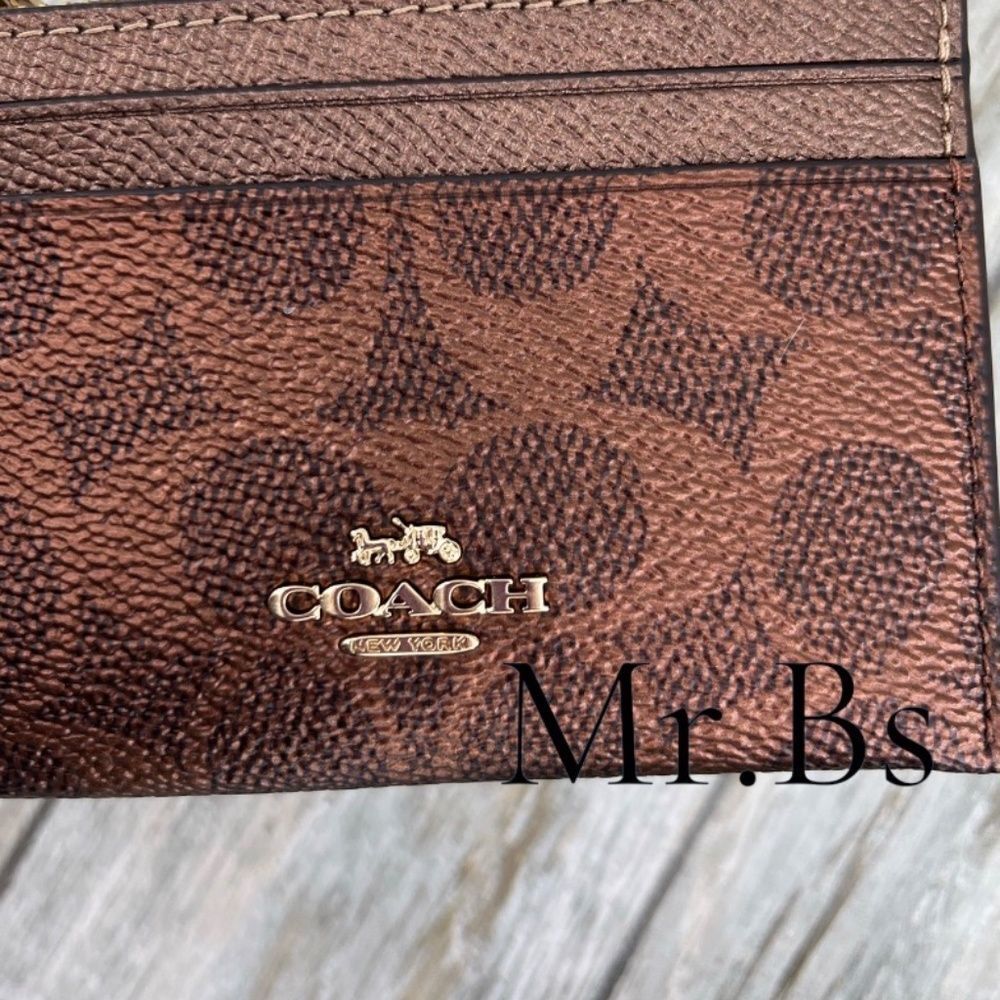 Coach Mini Skinny Id Case In Signature Canvas & Copper Metallic WalletBag Purse - Picture 2 of 6